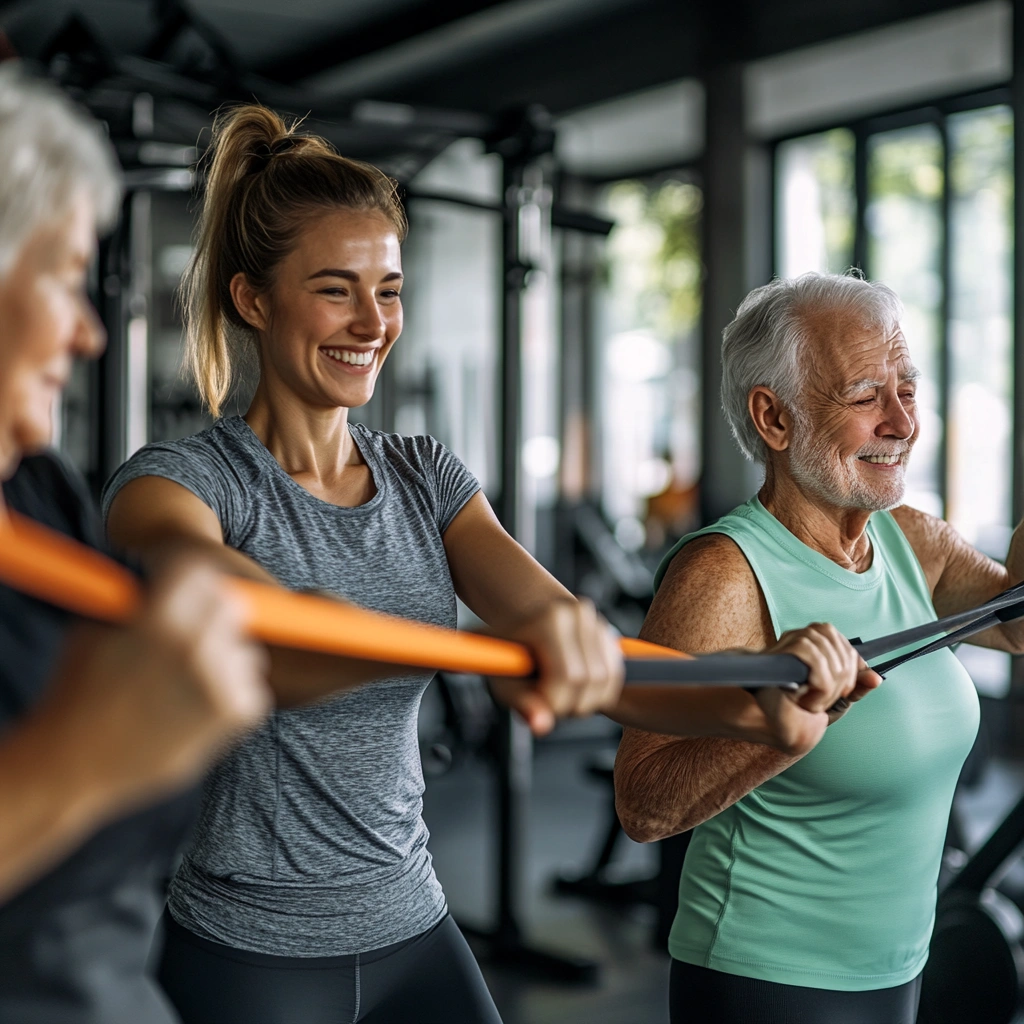 Професійний тренер працює з клієнтами поважного віку